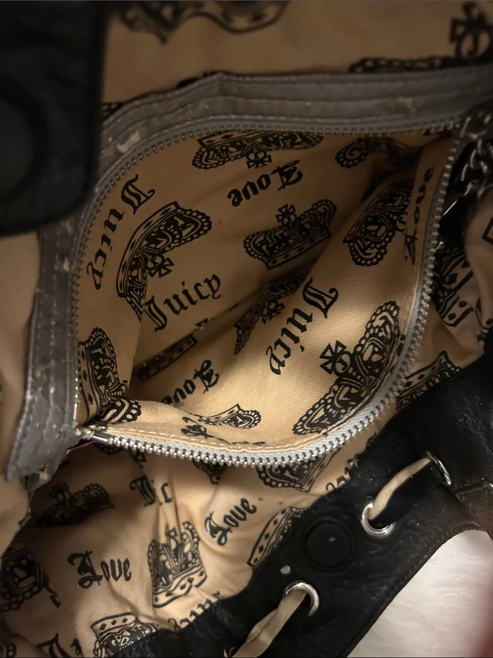 Juicy Couture Brown velvet and Black leather trim Tote with Cream Accents
